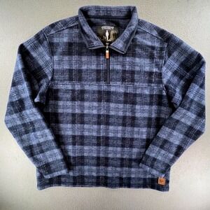 John Wayne Men Quarter Zip Fleece Pullover Plaid Blue Large Western Rugged